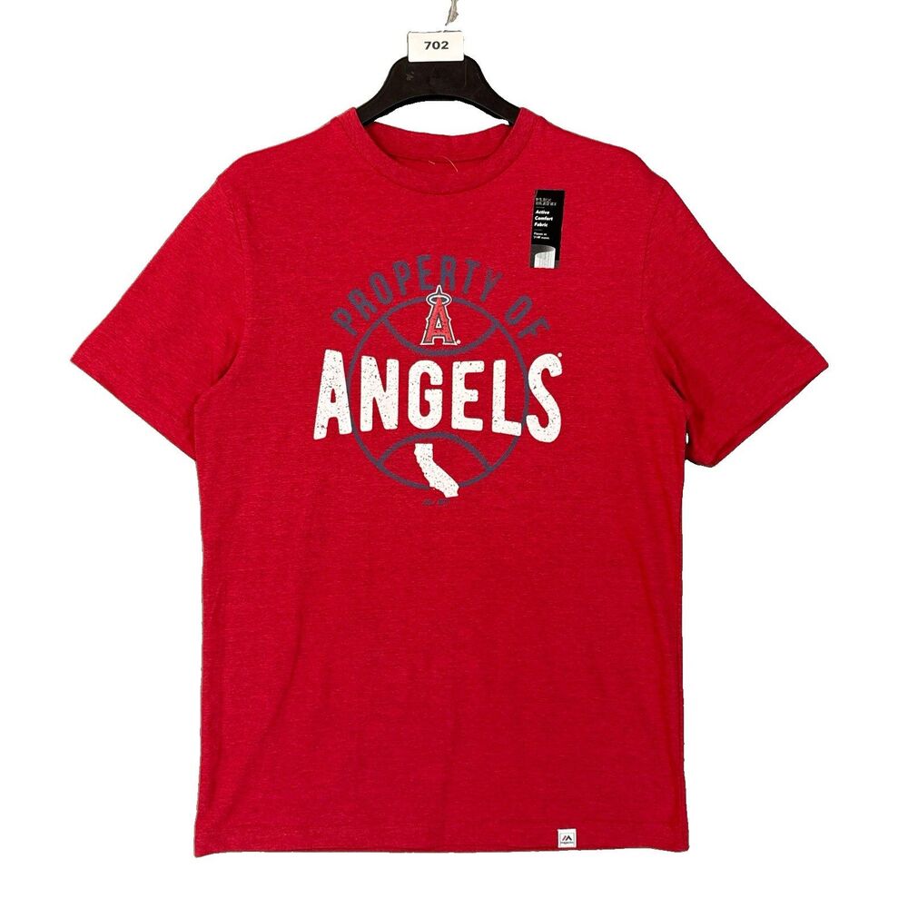 Majestic Mens MLB LA Angels Property Of T-Shirt Active Flex Blend Red Medium NWT